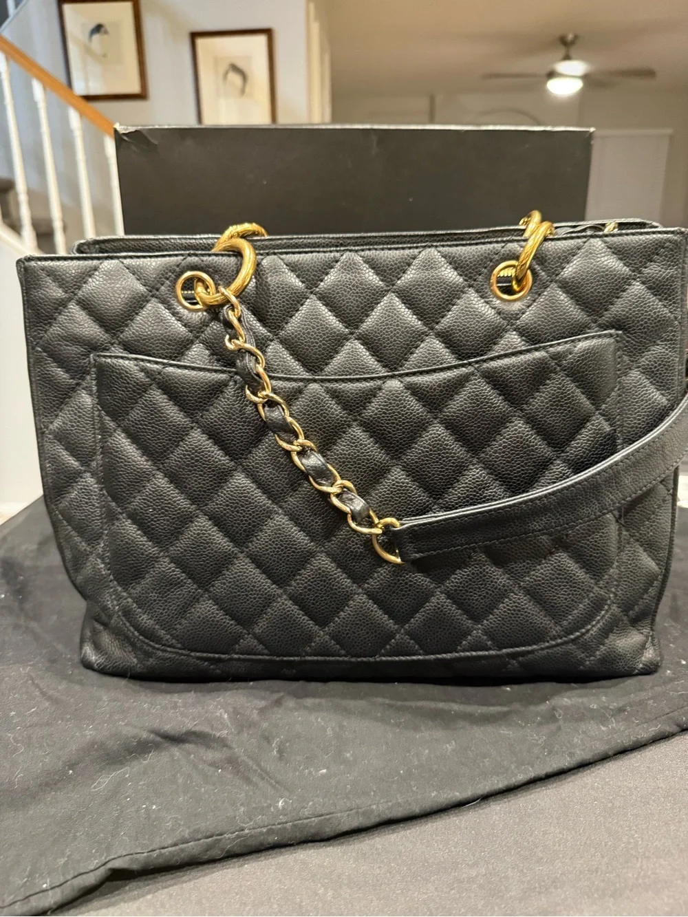 Authentic Chanel GST Grand Shopping Tote Black Caviar Gold Hardware +Entrupy EUC - Picture 10 of 16